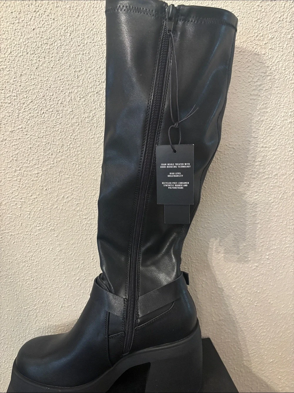 Madden NYC Women’s Black Knee Platform Boots with Buckle Strap 7